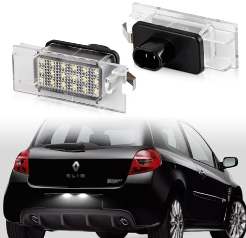 POPMOTORZ LED Kennzeichenbeleuchtung für R-enault Clio 3 2006-2007 Megane 2 2001-2007, LED Nummernschildbeleuchtung mit CanBus Fehlerfrei 2835 SMD Weiß, 2 Stücke