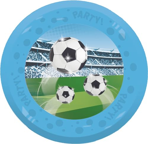 Procos - Assiette football en plastique, 4 pièces, réutilisable, vaisselle de fête pour anniversaire ou fête à thème
