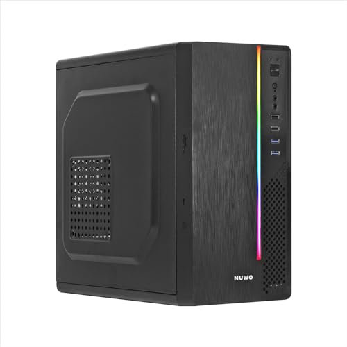Nuwo Itak I603 Case Micro-ATX Mini-ITX con Alimentatore 240W per PC Desktop Office Mini Tower mATX 0.40MM SPCC, Strip LED e Lettore Card, USB 3.0, Nero
