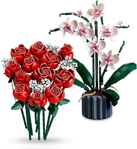 Lego Icons Rosenstrauß 10328 & Orchidee 10311: Lego Blumen Kombi-Set, Künstliche Zimmerpflanzen aus Klemmbausteinen - Blumen Deko Bundle für Erwachsene aus der Lego Botanical Collection