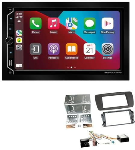 ESX VMX700DAB 2-DIN Autoradio kompatibel mit Wireless Apple CarPlay Android Auto Bluetooth DAB+ passend für Seat Ibiza IV ab 2008 tuamgrau inkl Canbus
