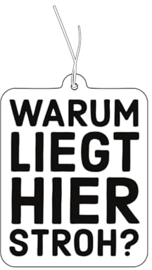 2x Duftbaum mit,Warum liegt hier Stroh' Motiv, Auto Duftspender lustig, Duftbaum Auto tuning, Lufterfrischer, Duftanhänger Auto, Duftbaum Set Auto