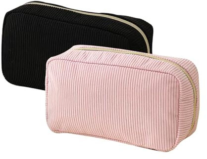 Yicoovey Pack of 2 Cosmetic Bag, Cord Make Up Bag, Small Cosmetic Bag, Cosmetic Bag Set, Travel Cosmetic Bag, Zip Bag for Women, Cosmetic Bag for Handbag, pink and black