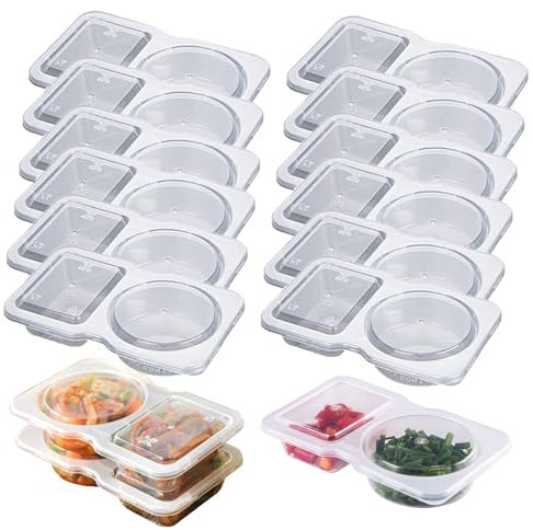 OADAA 12Sets Reusable Snack Pack Containers, Double Compartment Snack Containers with Lids, Portable Reusable Sauce Container, Reusable Snack Container, Double Compartment Condiment Container