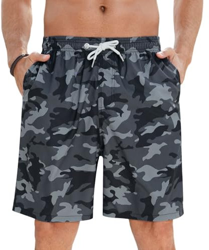 Enlision Maillot de Bain Homme Piscine Séchage Rapide Short de Bain Homme Plage Été Léger Shorts et Bermudas Surf Natation Vacances Pantalon Court avec Doublure en Filet Gris Camouflage L