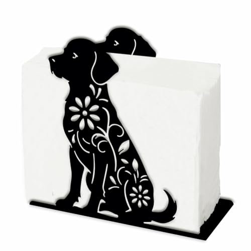 SUPERDANT Serviettenhalter Mit Hund Und Blume Für Tische Napkin Holder Aus Eisen Tiermotiv Serviettenständer Durchbrochenem Design Servietten Halter Mit Blumenmotiv Küche Dekor