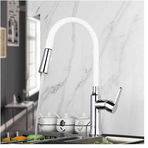 Rubinetto da cucina in ottone massiccio bianco opaco con beccuccio girevole e miscelatore