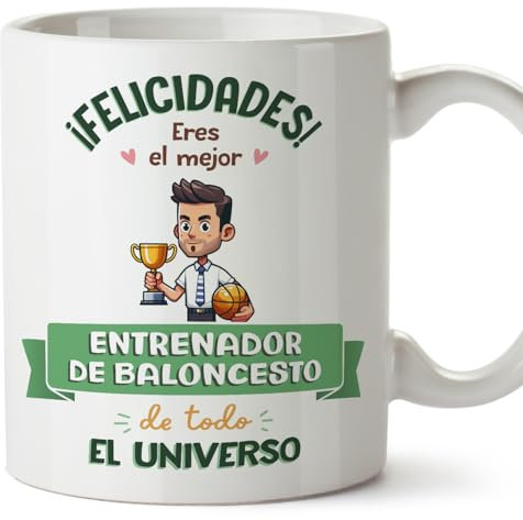 MUGFFINS Tazas para ENTRENADOR DE BALONCESTO hombre - En Español - Mejor Universo Trofeo - 11 oz / 330 ml - Regalo original y divertido