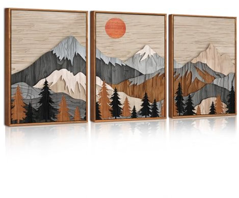 HPNIUB Große Gebirgskette Wandkunst Kunst der Bergwand 30x40cm Großer Wald Wand Dekor Holzschnitt Kiefer Baum Natur Wildnis Kunstdruck Abstrakte Landschaftsmalerei für Wohnzimmer Schlafzimmer Büro