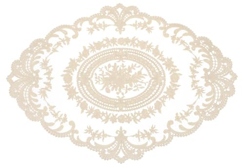 QUARKZMAN Retro Spitzen Tischset Spitzendeckchen 31x42 cm Ovale Bestickte Tischsets Französische Häkeldeckchen Untersetzer Tassenmatte für Zuhause Hochzeit, Reines Dunkelbeige
