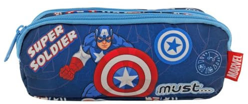 Diakakis Avengers Captain America Federmäppchen mit 2 Fächern für Kinder, Charakter, Geschenk zum Schulanfang (Rächer), blau, Modern