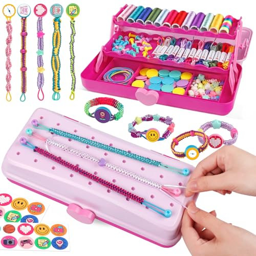 Kit per la Creazione di Braccialetti dell'Amicizia per Ragazze con Scatola, Fai da Te Braccialetti Kit di Arte e Artigianato, Regali di Natale e Compleanno per Bambini di 6-12 Anni Rosa