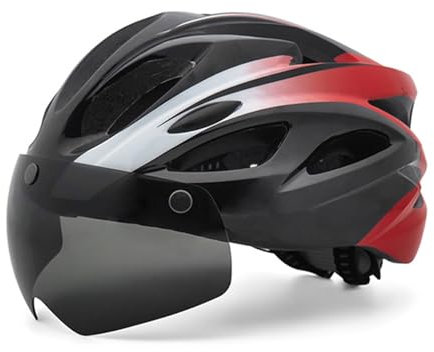 Rarapop Bike Helmet, CPSC/CE Certified Bike Helmet for Adult Men & Women, Adjustable Cycling Helmet with Magnetic Goggles & LED Back Light (Black Red)