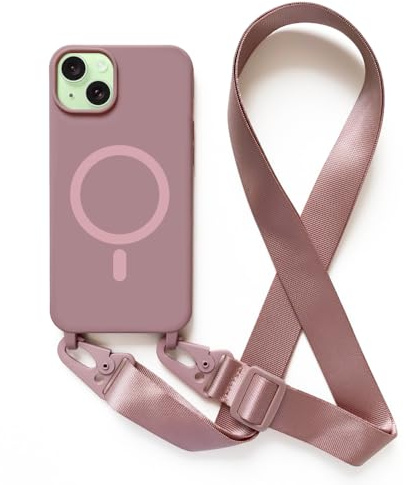 Leather Armor Coque avec Cordon pour iPhone 15 Plus(6.7).Compatibilité Chargeur sans Fil.Silicone avec Cordon Case,Couleur Solide-Rose