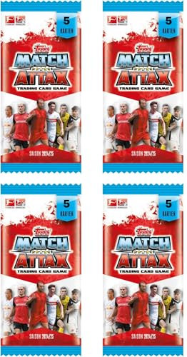 Topps Match Attax Bundesliga 2024/2025 – 4X Boosterpacks mit je 5 Karten – Sammelkarten-Set für Fußballfans + Heartforcards® Versandschutz