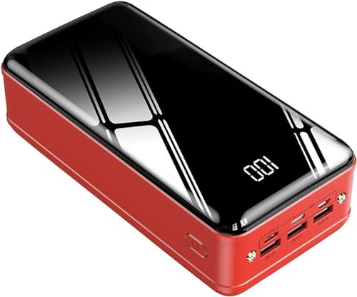 Power Bank 50000Mah USB Portable Charger LED Display External Battery Can Charge 3 Devices at The Same Time Quick Charge for All Cellphone, Tablets, Game Consoles, Camera(Red)