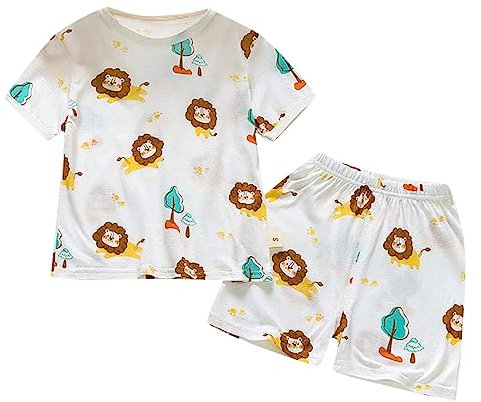 Toddler Cotton Pyjamas Set Short Sleeve Shorts 2 Piece Clothing Set Pattern Nightwear Summer Lightweight Pajamas Comfort Soft Sleepwear Cute Loungewear (Yellow, 18-24 Months)