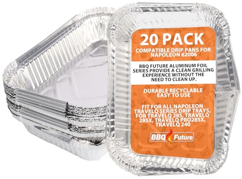 62006 Drip Pans Liners for Napoleon All TravelQ Series, 20 Pack Grill Grease Tray Accessories for TravelQ 285, PRO285X, PRO285-BK, PRO285X-BK, TQ240-BL, BBQ Disposable Aluminum Foil Replacement Parts