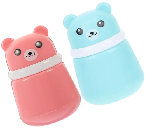 Babypuderbehälter, Puderquaste 2 Stück, mit Bärenmotiv | Flauschige Körperpuderflasche aus PP und Kunststoff, für Kinderhaut, Sommerlich, Einhändige Abgabe, mit Deckel