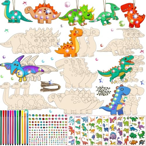FZYESNO Dino Basteln Kinder, Dino Bastelset Kinder – 27 Teile, 9 Verschiedene Formen, Basteln Kindergeburtstag, Holz Basteln, Holz Bastelset, Holzbastelsets für Kinder – Geschenk für Jungen/Mädchen