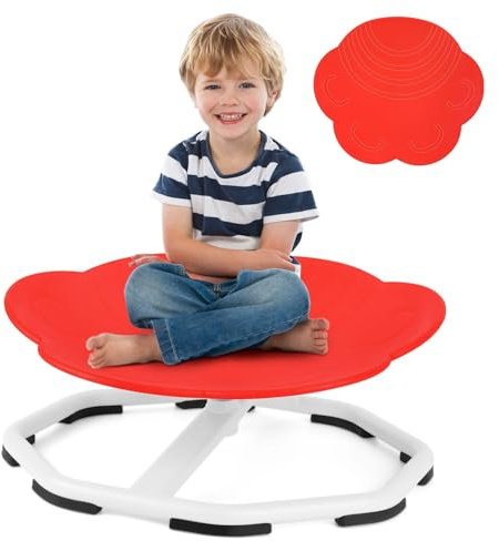 Ollewiellan Sensorischer Drehstuhl Kinder 360°, Leiser Balance Drehhocker mit Sicherer Kippteller, Ergonomischer Sitz & Katzenpfoten Design, Sensorisches Spielzeug für Jungen und Mädchen (Rot)