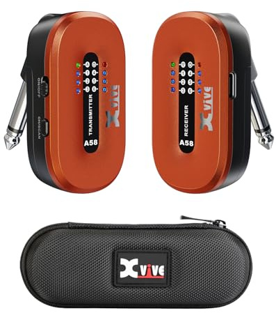 Xvive A58 - Sistema per chitarra wireless da 5,8 GHz, trasmettitore ricevitore per pickup attivo o passivo per basso elettrico/acustico, arancione
