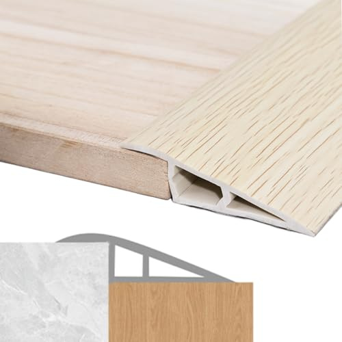 1.5M Self-Adhesive Floor Transition Strips, PVC Carpet Door Strips, Waterproof Door Threshold Strips for Doorways/Carpet/Floor Tile Edge/Scooter-Supports 10mm Height Difference-White Wood Grain