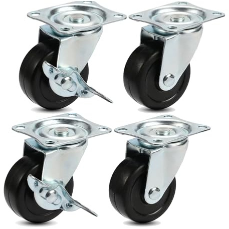 4x Schwerlastrollen mit Bremse bis 200 kg belastbar - Lenkrolle 50 mm Transportrollen - Rollen mit Bremsen - Möbelrollen (4x Lenkrollen ∅5 cm)
