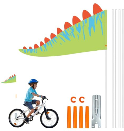 Fahrradfahne Kinder, Fahrrad Zubehör Kinder, Grüne Dino Sicherheitswimpel, Verstellbares Dreieck-fahrradfahne mit Halterung, Fahrradwimpel für Jungen Mädchen zum Radfahren im Freien, Warnflagge 30cm