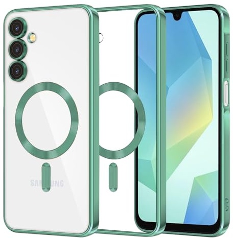 Techsuit für Samsung Galaxy A16 4G A16 5G Hülle mit Kristallklarem Design, Magnetring Kompatibel, Kabelloses Laden Kompatibel, Erhöhte Kanten, Kameraschutz, Luxury Crystal Magnetic Series, TPU, Hellgr