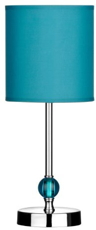 Premier Housewares Chrome Stem Table Lamp with Acrylic Ball and Fabric Shade - Teal