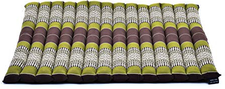 Leewadee Zabuton Rollbare Meditations-Matte Tragbare Sitzmatte Ökologisches Naturprodukt, Kapok, 70 x 70 cm, Braun Grün