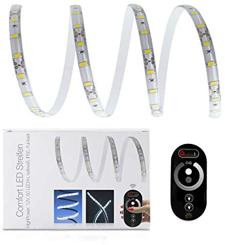 5 Meter Kaltweißer High Power LED Streifen (60 x 5630 SMD Led/m, 1800lm/m, IP65, 12V) - inkl. Controller, Funkfernbedienung und Netzteil