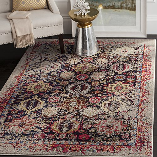 SAFAVIEH Monaco Collection Area Rug - 6'7 x 9'2, Grey & Multi, Oriental Abstract Distressed Design, Non-Shedding & Easy Care, Ideal for High Traffic Areas in Living Room, Bedroom (MNC206G)