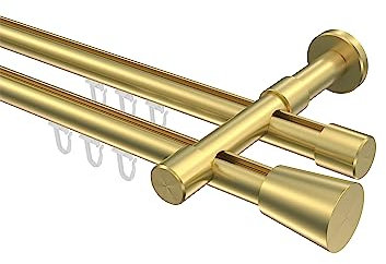 Interdeco Messing Optik Innenlauf Gardinenstangen 20 mm Ø doppelläufig Prestige Sitra, 600 cm