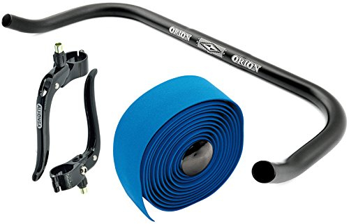 Permanent-Fahrrad Bullhorn Fixie Singlespeed Rennrad Triathlon Lenker Schwarz 400mm mit Bremshebel und Blauem Lenkerband