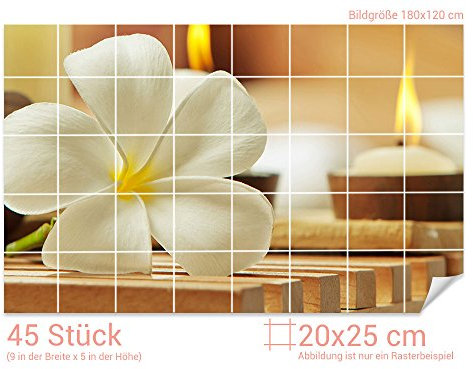 GRAZDesign Fliesenbilder Bad Blume Klebefliesen Badezimmer Fliesenaufkleber wasserfest - Bild: 180x120cm (BxH)