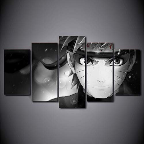 FJLOVE Impressions sur Toile 5 Pieces Vortex Naruto Peintures Noir et Blanc Mur Art Peinture Murale Moderne Tableau Motif Imprimé Décoration,Frameless,150x80cm(Large)