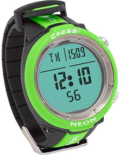 Cressi Neon Watch Computer-Computer Orologio per immersioni scuba/apnea dalle dimensioni estremamente ridotte, Nero/Verde Fluo