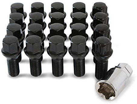 16 x Black Chrome Wheel Bolts Set with 4 x Locking Nuts for Seat Ibiza with Aftermarket Alloy Wheels Only PN.SFP-16BM14B+B14B168