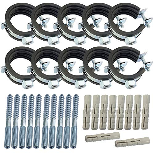 10er Set Qualitäts Rohrschelle 75-80mm (2 1/2 Zoll) + 10 x Dübel + 10 x Stockschraube
