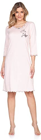 e.Femme® - 275 - Chemise de nuit pour femme - Avec manches de 3/4 - 50 % coton et 50 % modal, saumon, 48