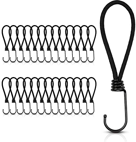 HAYATEC 25 ganci di espansione in gomma con ganci, 18 cm, elastici per teloni e gazebo, con gancio a spirale, supporto espansore, spanner in gomma, elastici per tenda per teloni, tende, colore: nero