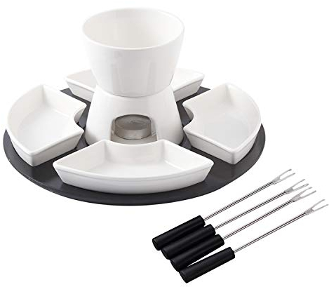LFANH Chocolate Fondue Set/Melted Chocolate with Plates, 4 Pieces, Ceramic Stainless Steel Forks Easy To Use And Clean Long-Lasting