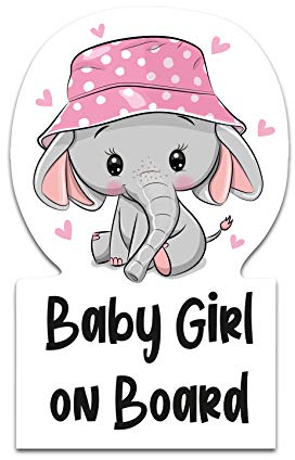 Baby on Board Sticker 6,4 x 10,2 cm Boy Girl Elefant Autoaufkleber Aufkleber für Auto Heckscheibe Kfz Zubehör Wetterfest Selbstklebend R122 (Mädchen)