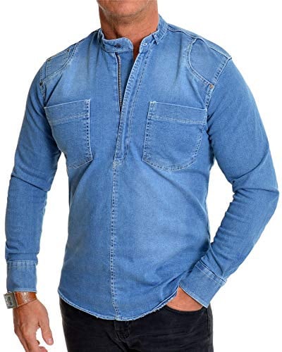 D&R Fashion Men's Casual Short Sleeve Shirt Smart Grandad Collar Cotton Slim Fit (Small, White)