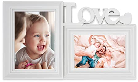 Cadre photo mural multiple avec inscription Love plus coeur, 2 cadres photo (Love)