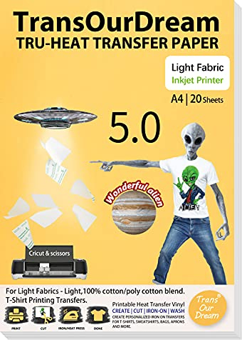 TransOurDream Tru-Heat Transfer Paper Inkjet Alien Series A4×20 Infusible Ink Transfer Sheets Iron On Transfer Paper Printable Vinyl Htv Personalised Light Fabric & T-Shirts Printing (TOD-05-20)