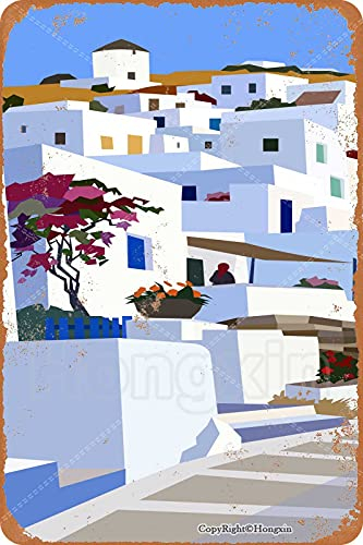 Hongxin Santorini, Greece Blechschild Dekoschild Retro Poster Metall Plakat Vintage Türschilder Deko Schild Blech Kunst Schilder Hof Bar Cafe Geschenk 20X30cm