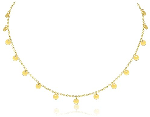 AFSTALR Gold Plättchen Kette Damen Kette 15 Coin Halskette Frauen Kette mit Runde Plättchen Länge 40cm